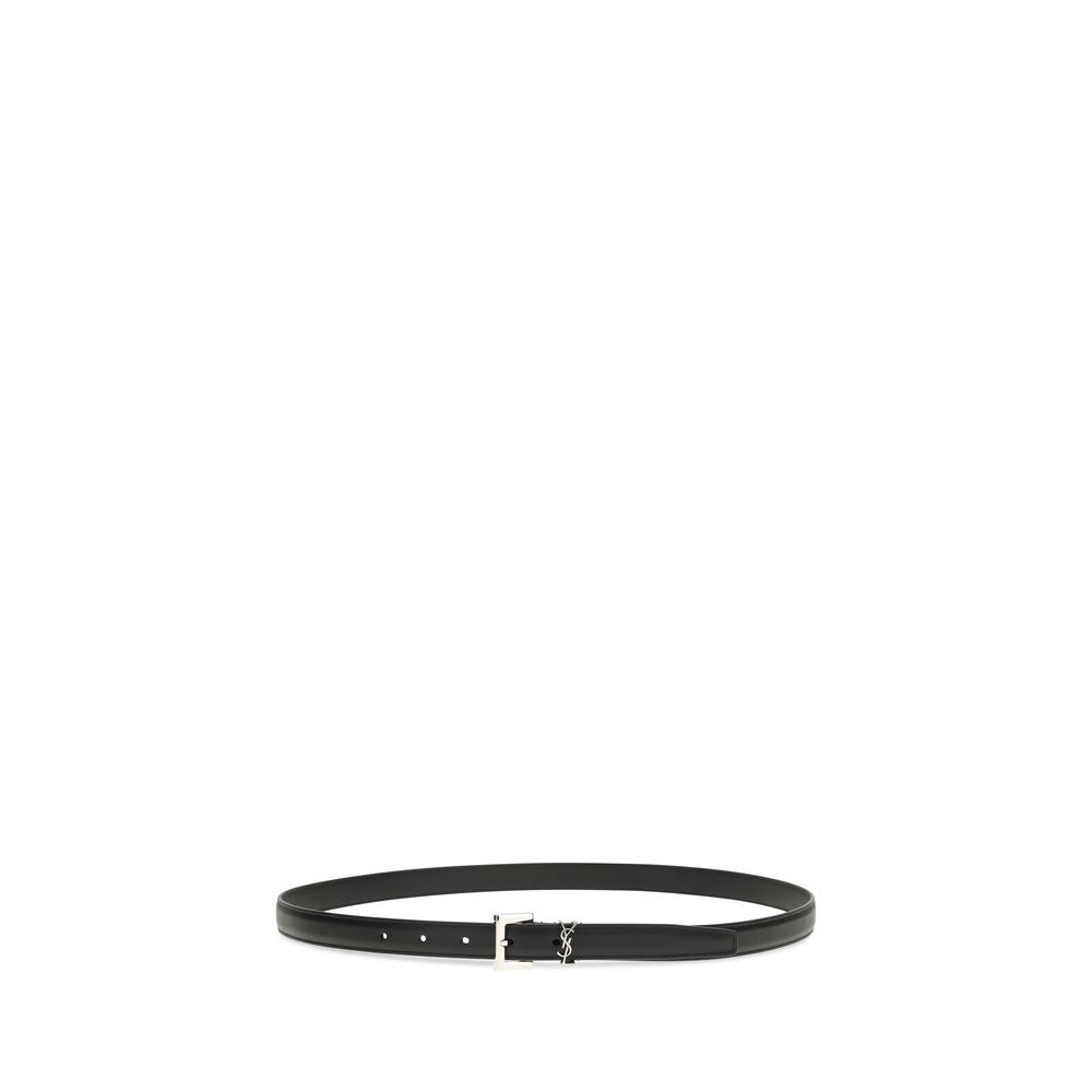 Saint Laurent Black Calf Leather Bos Taurus Thin Belt