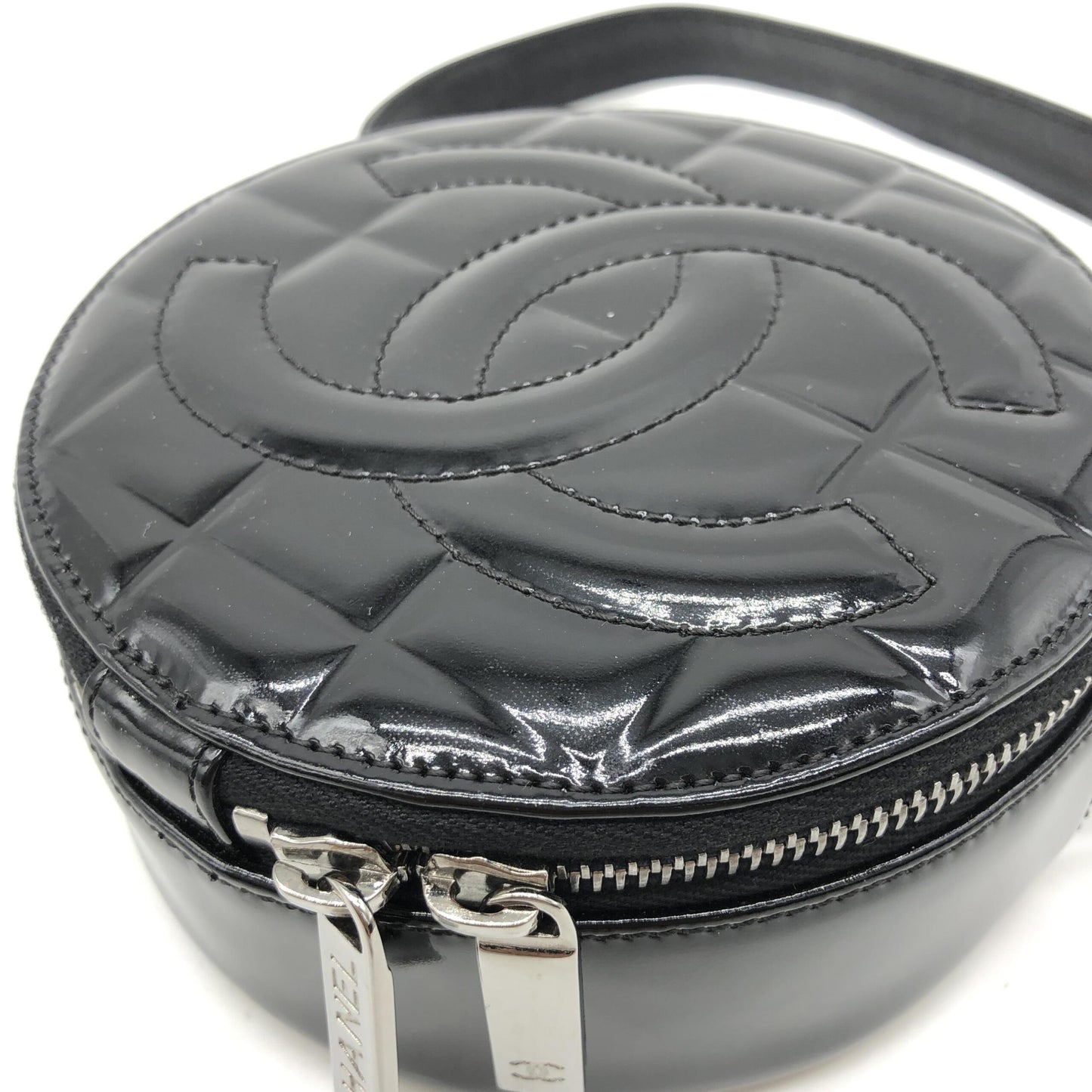 Chanel Black Patent Quilted CC Circle Mini Bag