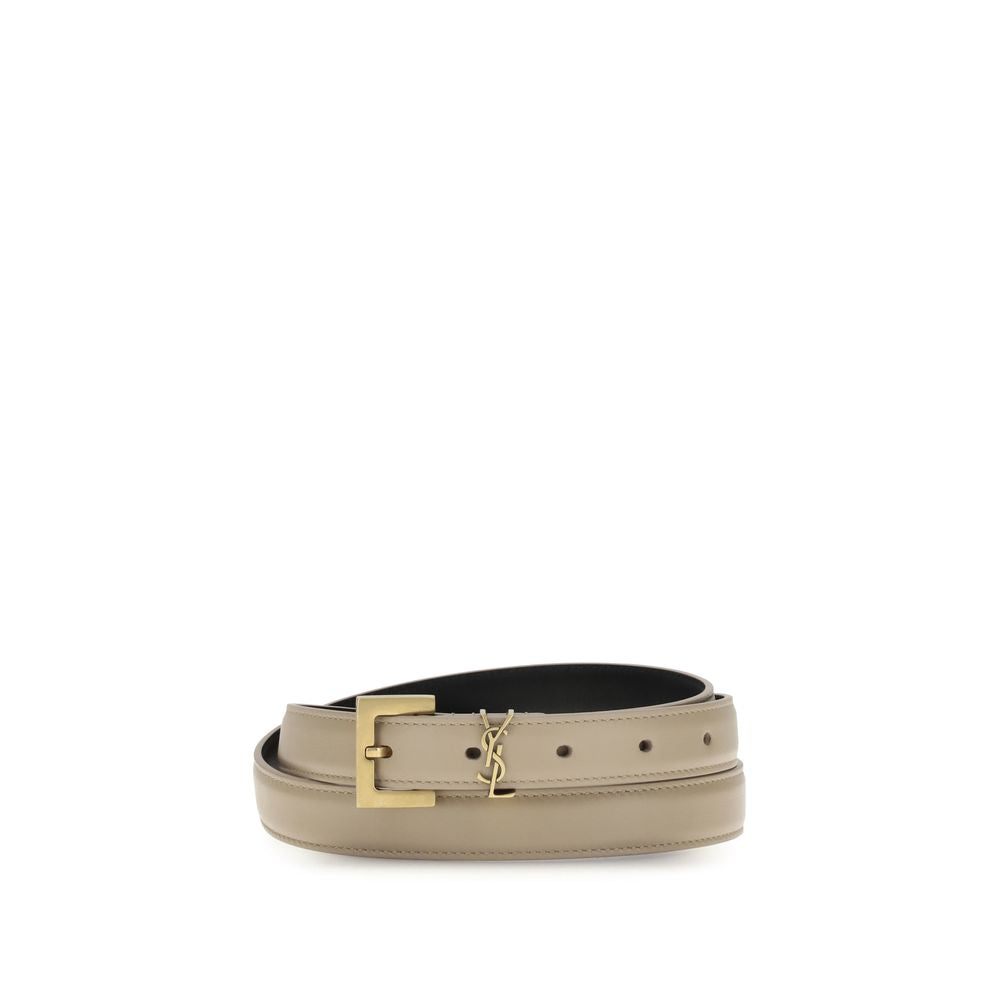 Saint Laurent Beige Calf Leather Bos Taurus Thin Belt